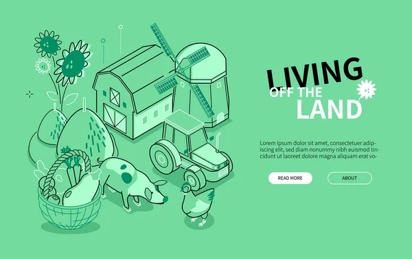 Viver da terra - linha design estilo isométrico web banner —  Vetores de Stock