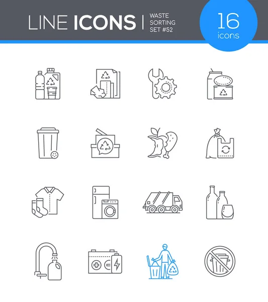 Clasificación de residuos - conjunto de iconos de diseño de línea moderna — Vector de stock