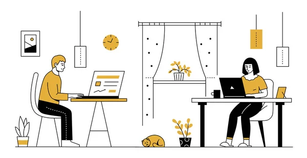 Домашній офіс - сучасний стиль лінії дизайну ілюстрація — стоковий вектор