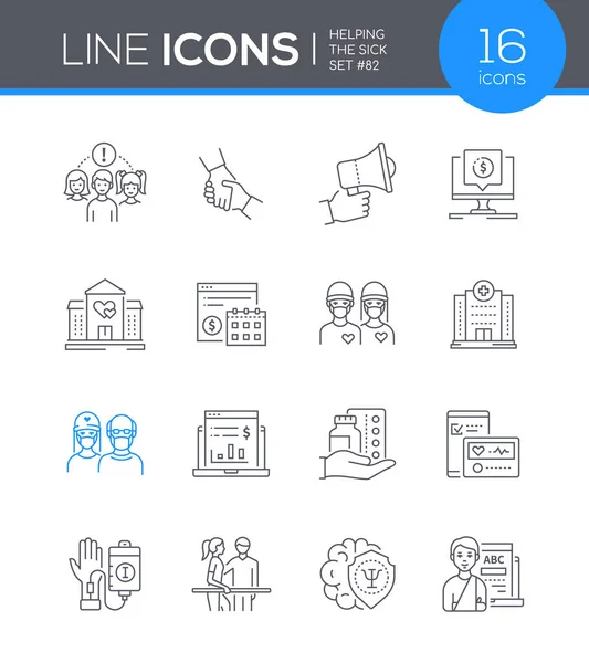 Ayudar a los enfermos - conjunto de iconos de diseño de línea moderna — Vector de stock