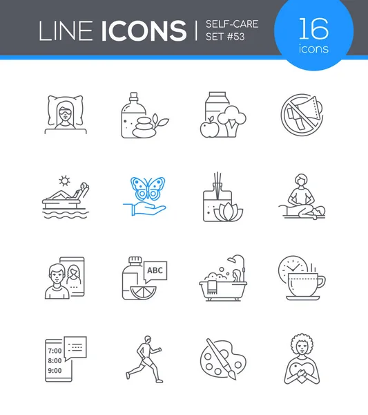 Auto-cuidado - conjunto de iconos de diseño de línea moderna — Vector de stock
