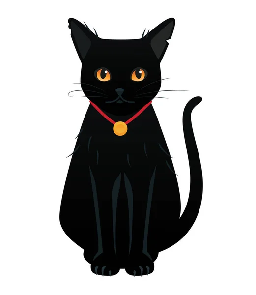 Gato de olhos grandes preto - objeto de estilo de desenho animado moderno —  Vetores de Stock