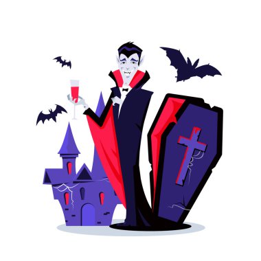 Cadılar Bayramı vampiri - modern vektör çizgi film tarzı poster