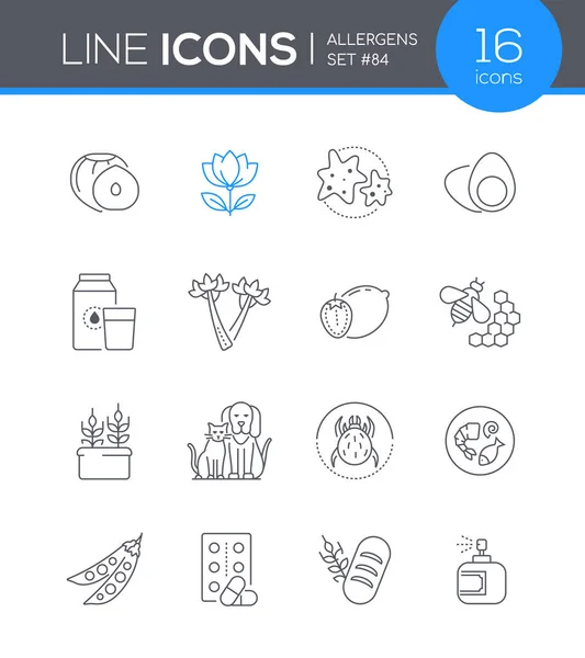 Alérgenos - conjunto de iconos de diseño de línea moderna — Vector de stock