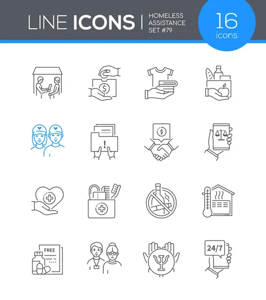 노숙자 지원 - 현대 라인 디자인 아이콘 설정 — 스톡 벡터