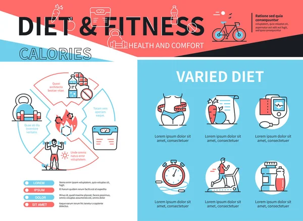 Dieta e fitness - banner de estilo de linha vetorial — Vetor de Stock