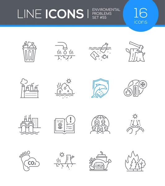 Problemas ambientales - conjunto de iconos de diseño de línea moderna — Vector de stock