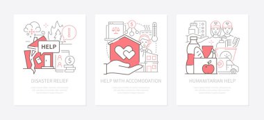 Yardım ve destek - satır tasarım tarzında üç pankart