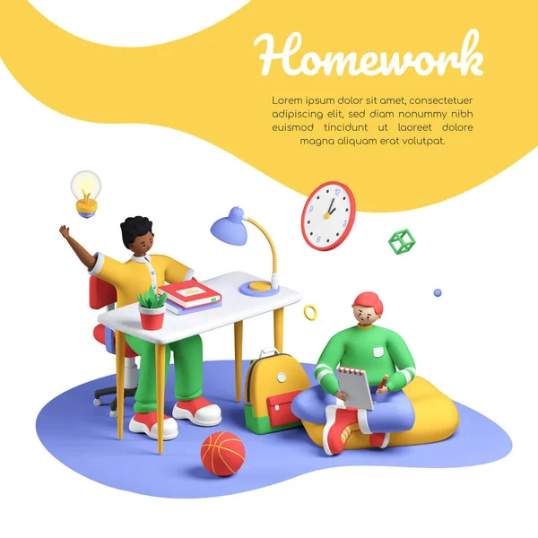 家庭作业-彩色3D风格的横幅，带有文字空间 — 图库照片