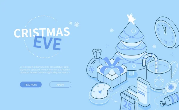 Véspera de Natal - linha design estilo isométrico web banner — Vetor de Stock