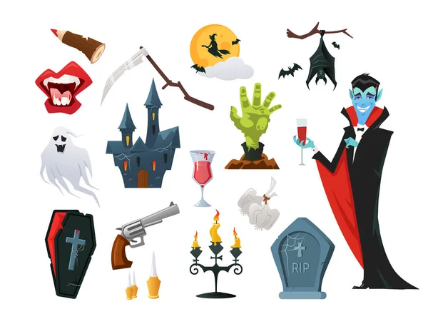 Feliz Halloween - objetos de estilo de design vetorial colorido — Vetor de Stock