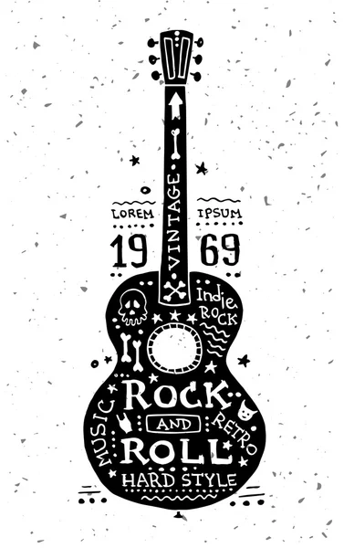 Ilustrasi label grunge vintage dengan gitar - Stok Vektor