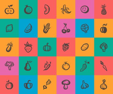 düz tasarım meyve ve sebze simge kümesi