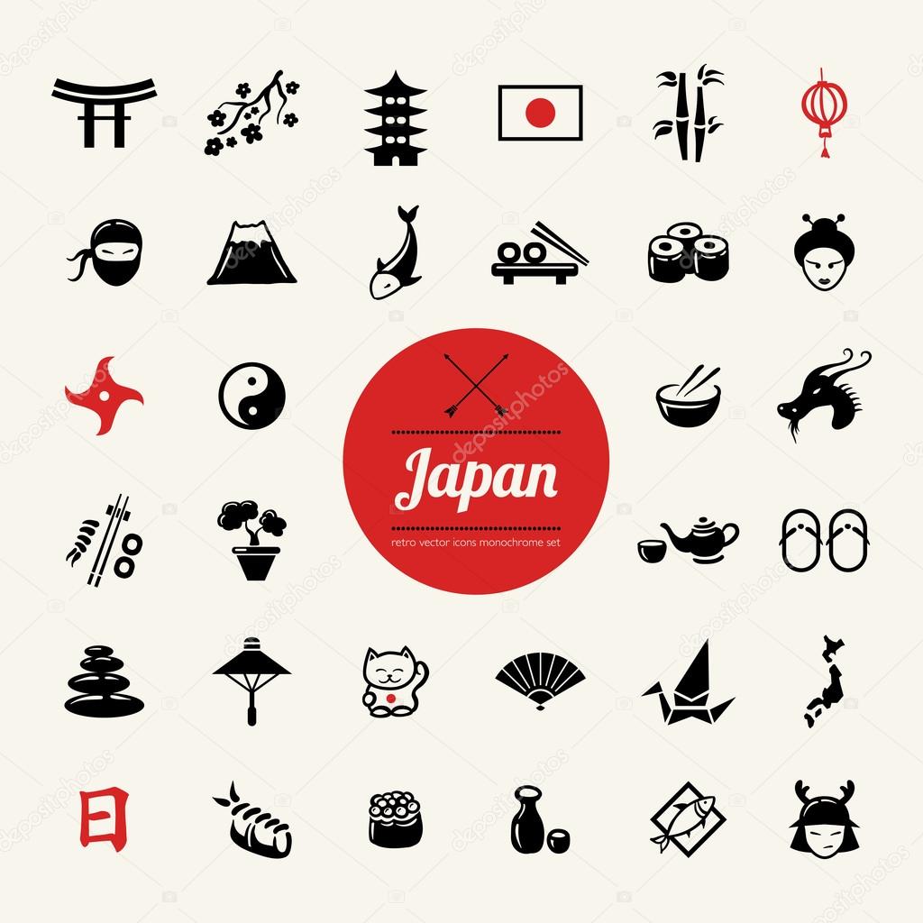 Set of flat design Japanese icons