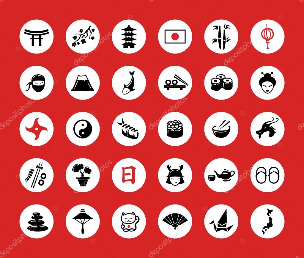 Set of flat design Japanese icons