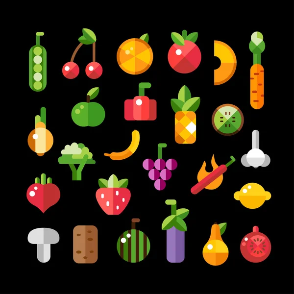 Conjunto de iconos de frutas y verduras de diseño plano — Archivo Imágenes Vectoriales