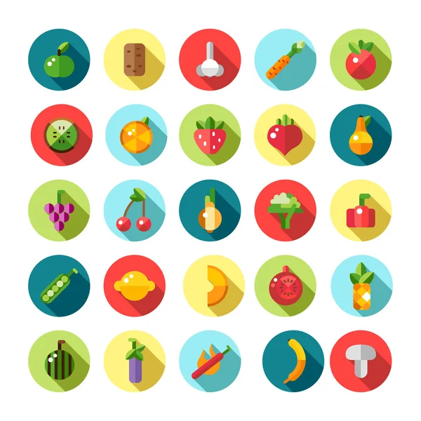 Set van platte ontwerp groenten en fruit pictogrammen — Stockvector