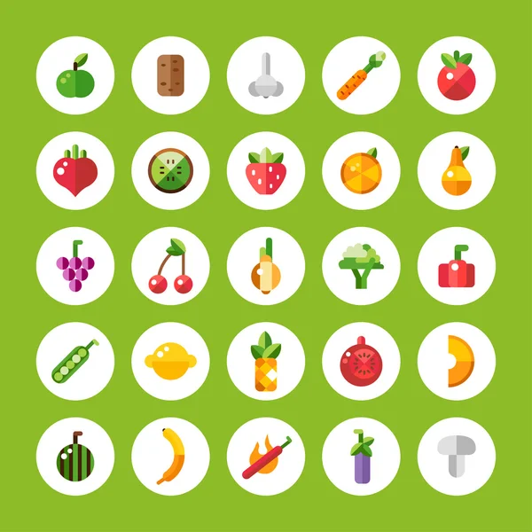 Conjunto de iconos de frutas y verduras de diseño plano — Vector de stock
