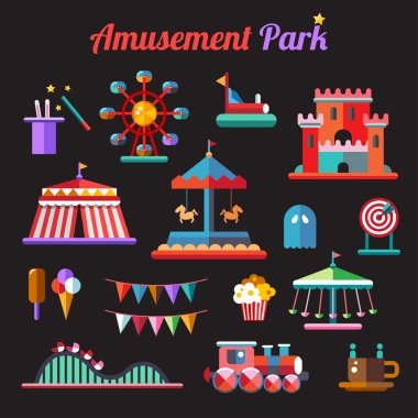 Set of flat design amusement park icons