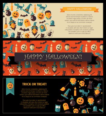 düz tasarım Cadılar Bayramı kartı şablonları