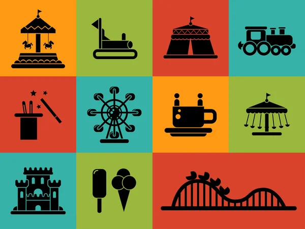 Set of flat design amusement park icons — Stock Vector