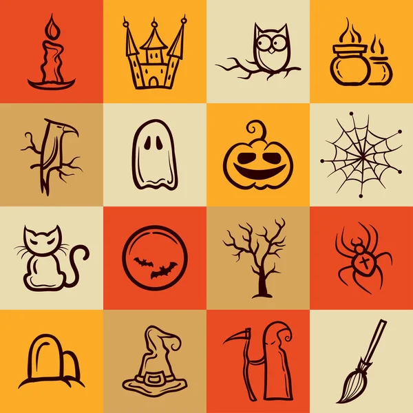 Set von grafischen Retro-Halloween-Ikonen — Stockvektor