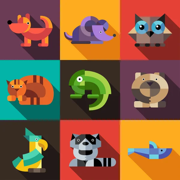 Conjunto de iconos de animales geométricos de diseño plano Gráficos Vectoriales