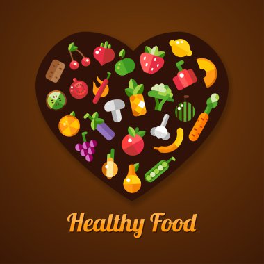 Düz tasarım meyve ve sebze simgeler kompozit çizimi