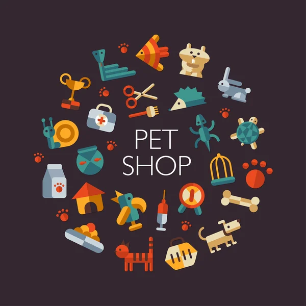 Conjunto de iconos de diseño plano tienda de mascotas — Vector de stock