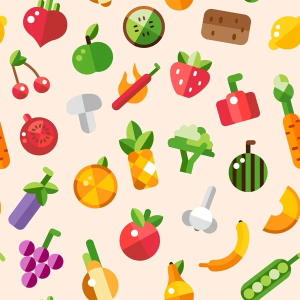 Illustratie van platte ontwerppatroon groenten en fruit — Stockvector