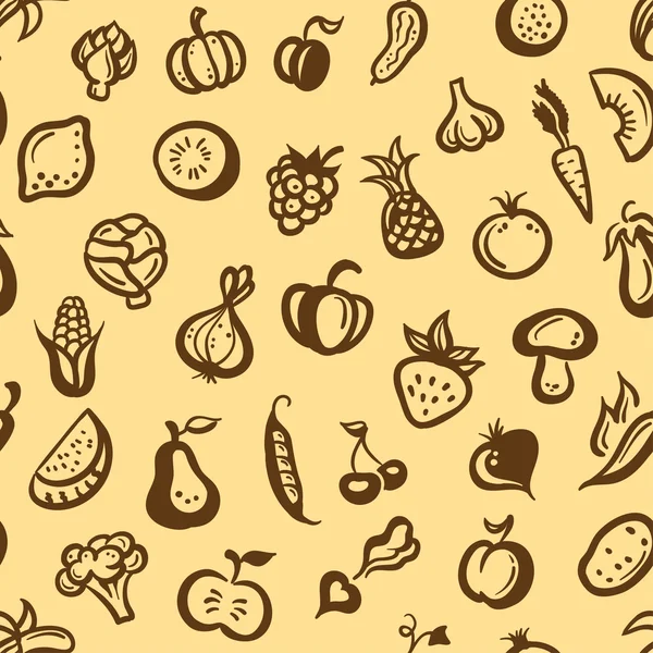 Ilustración de diseño plano patrón de frutas y verduras — Vector de stock