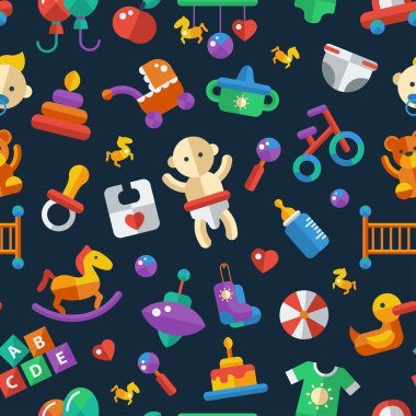 Illustration of flat design cute baby pattern with icons clipart