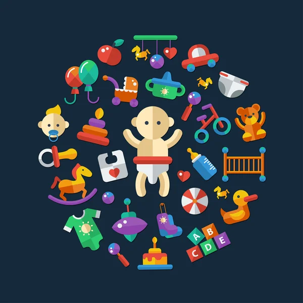 Set van platte ontwerp schattige baby pictogrammen — Stockvector