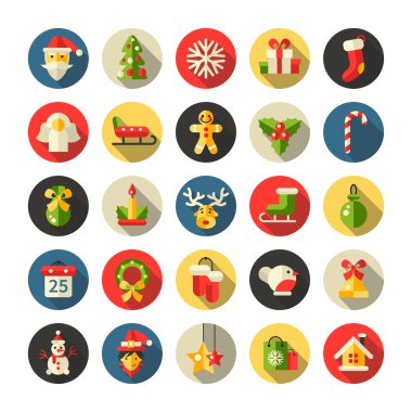 Noel ve mutlu yeni yıl düz tasarım simgeler kümesi