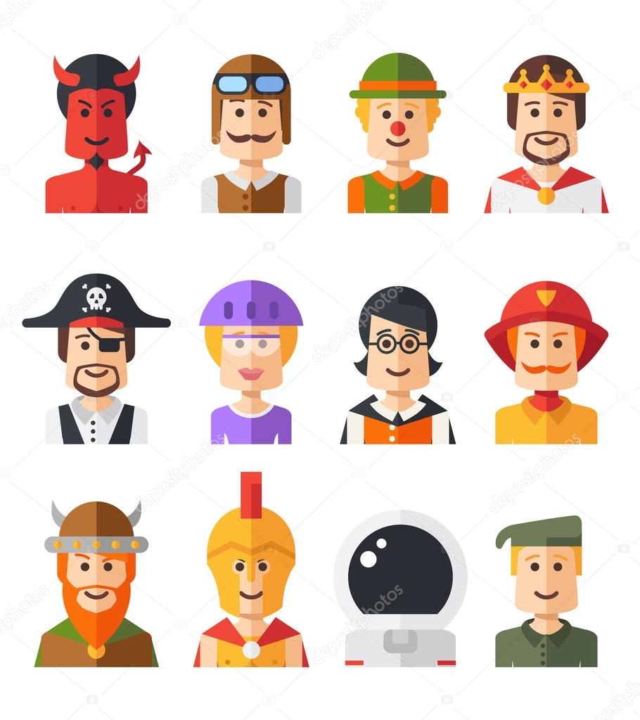 Set of isolated flat design people icon avatars for social netwo