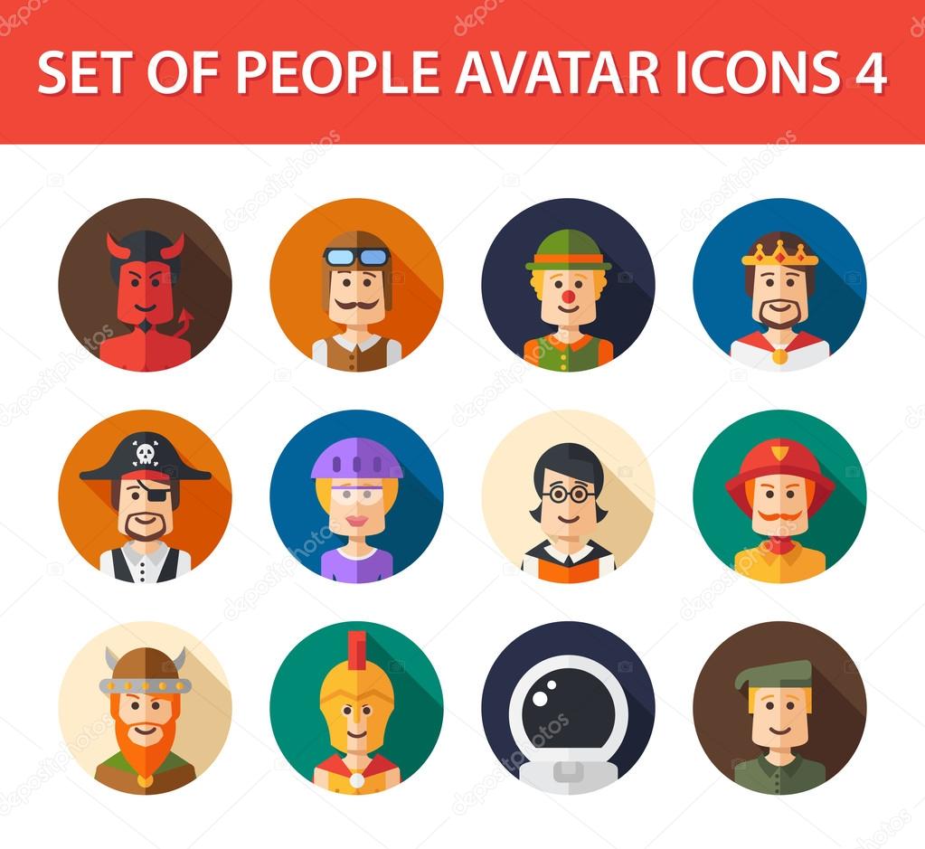 Set of isolated flat design people icon avatars for social netwo