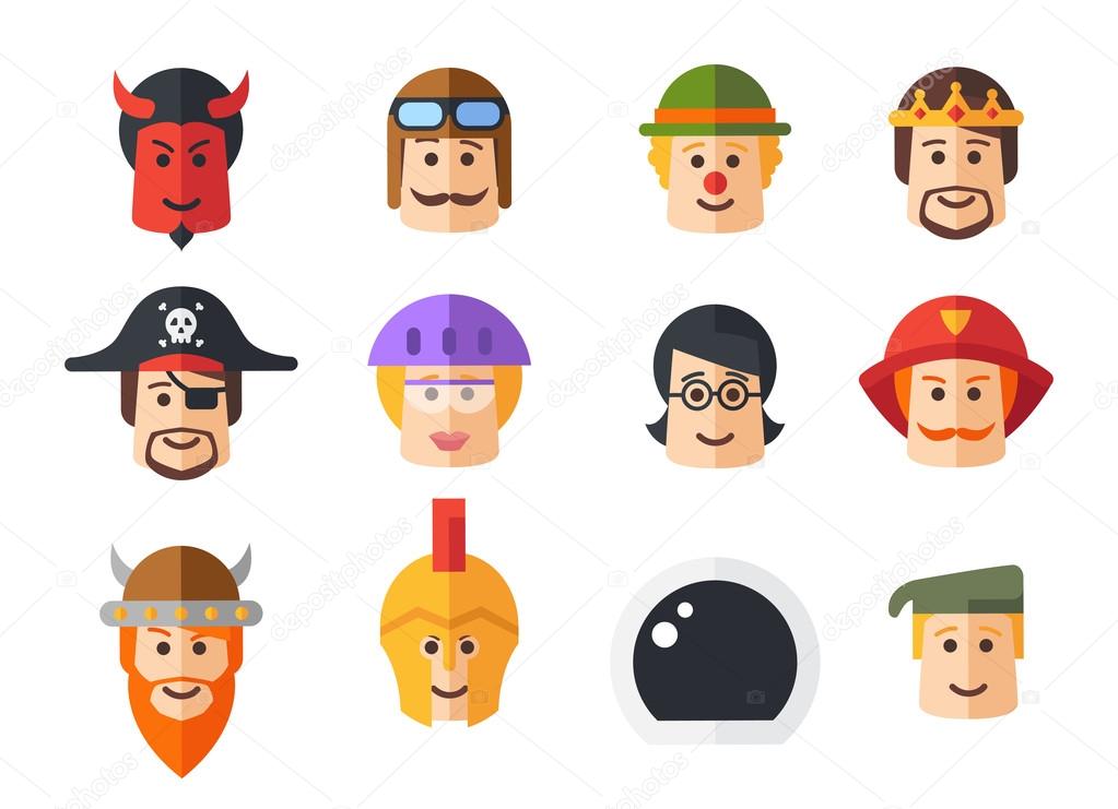 Set of isolated flat design people icon avatars for social netwo