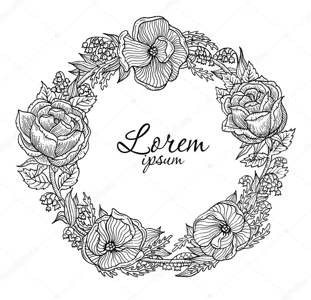 Illustration of vintage flowers vignette