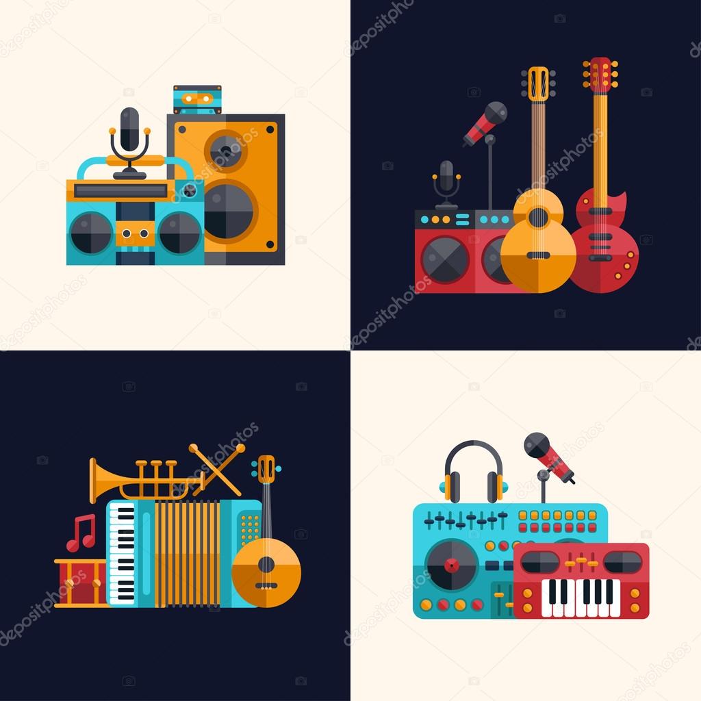 Set of modern flat design musical instruments and music tools ic
