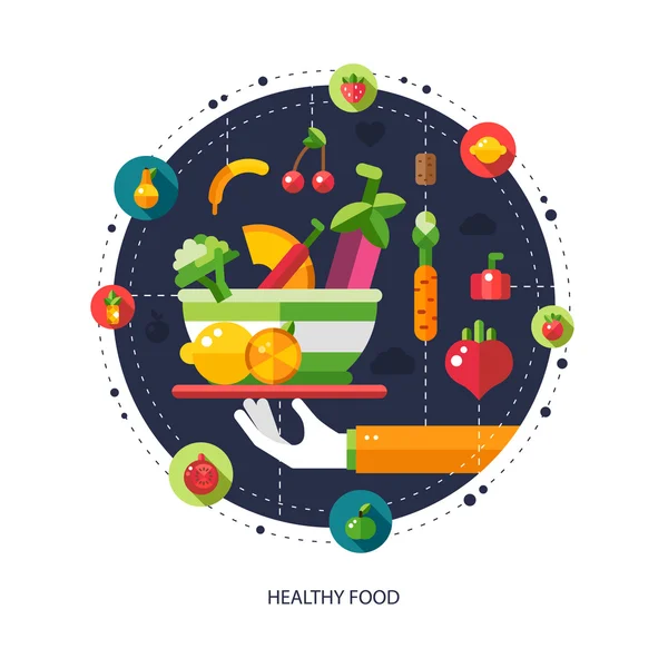 Düz tasarım meyve ve sebze simgeler kompozit çizimi