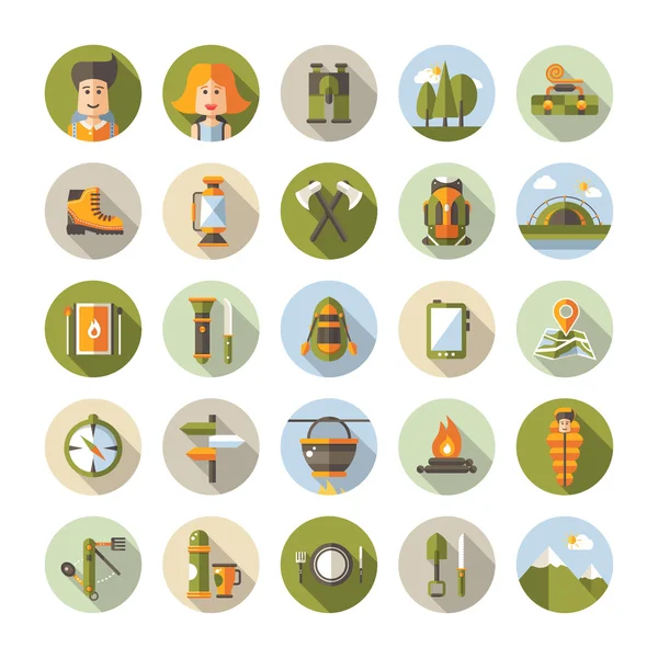 Modern platt design illustration av camping och vandring information grafik — Stock vektor