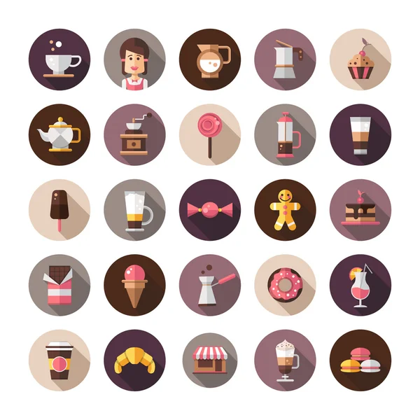 Set of modern flat design coffee-shop, cafe and bakery icons — Stock Vector