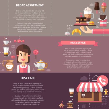 İllüstrasyonlar modern düz tasarımı kafe, kafeterya ve
