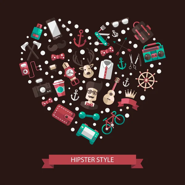 Illustration coeur des icônes hipster design plat moderne — Image vectorielle