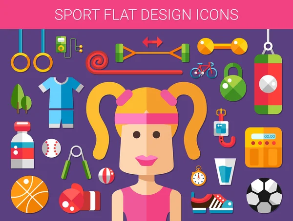 Set of modern flat design sport, fitness and healthy lifestyle i — Stock Vector