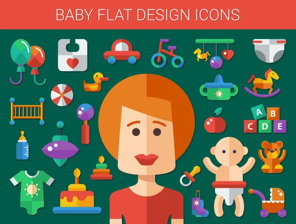 Set of flat design cute baby icons — Stock Vector