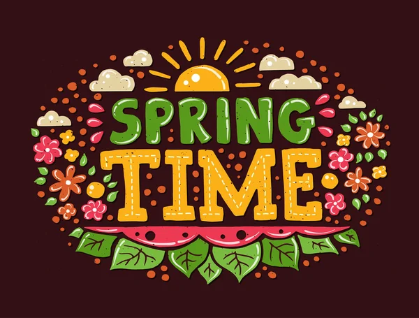 Современная плоская иллюстрация хипстеров с фразой Spring Time — стоковый вектор