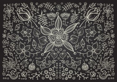 El çizimi vintage çiçek retro öğeler çizilmiş