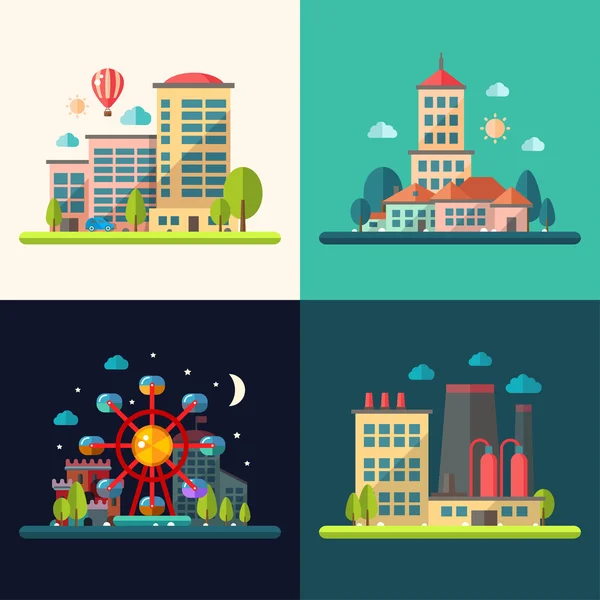 Ilustraciones de ciudades conceptuales de diseño plano moderno — Vector de stock