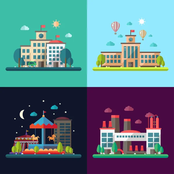 Conjunto de ilustrações da cidade conceitual de design plano moderno — Vetor de Stock